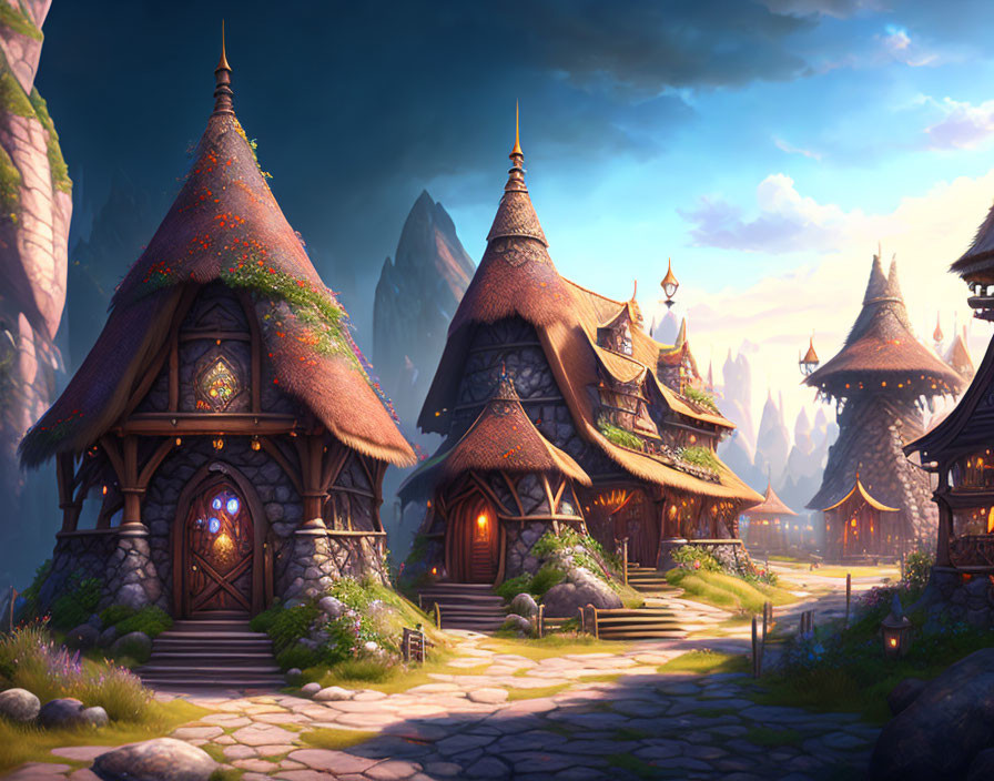 Picturesque Thatched Roof Cottages in Enchanted Mountain Village