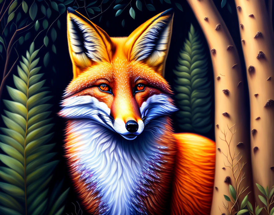 Detailed Fox Illustration in Lush Forest Setting