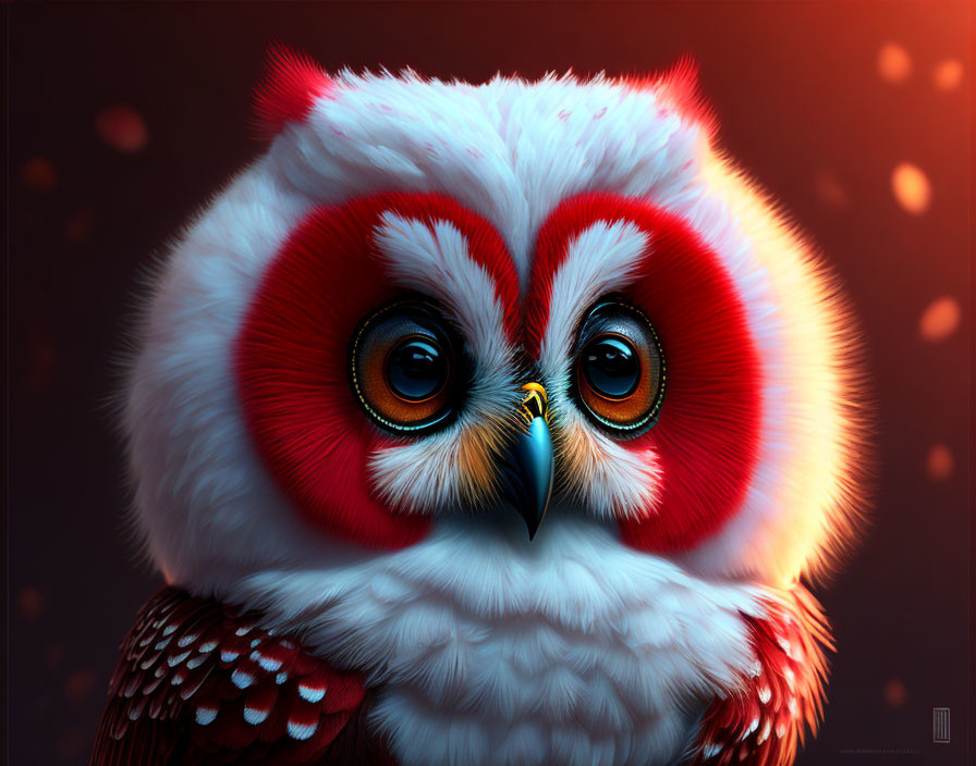 Detailed Owl Illustration with Red and White Feathers