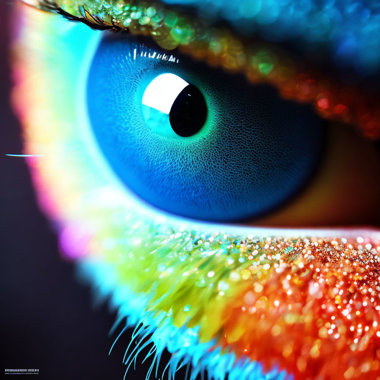 Detailed Iris Textures in Vividly Colored Human Eye with Glittery Eyelashes