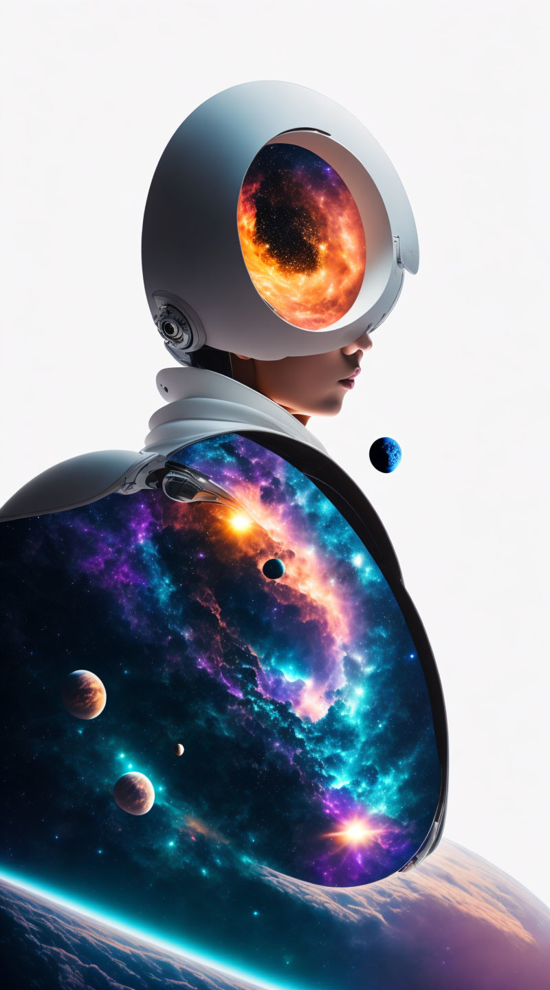 Astronaut with Reflective Helmet Visor Against White Background