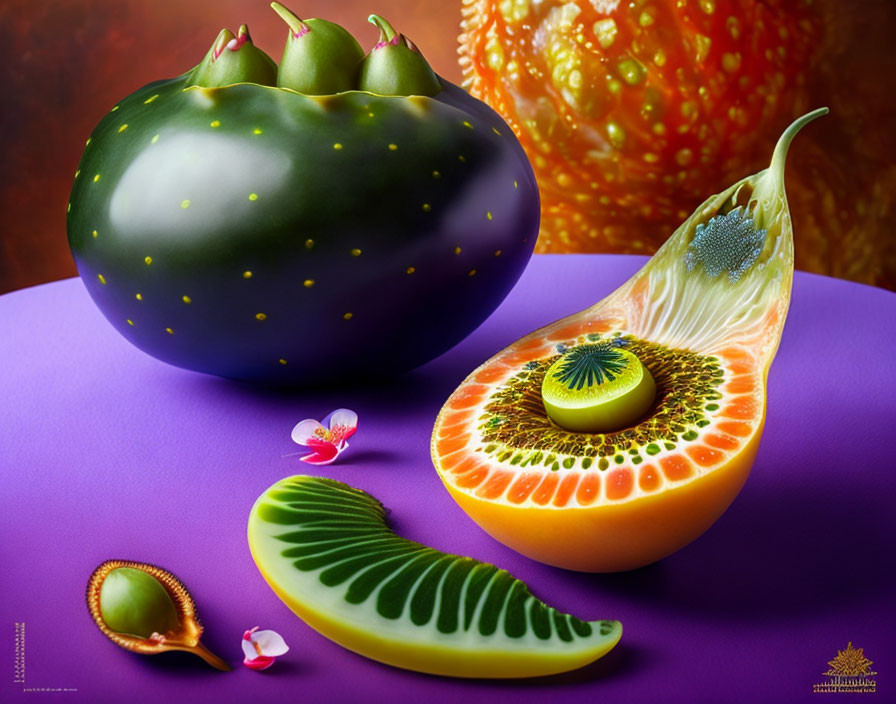 Vibrant digital artwork: Fruit elements blend in surreal composition.