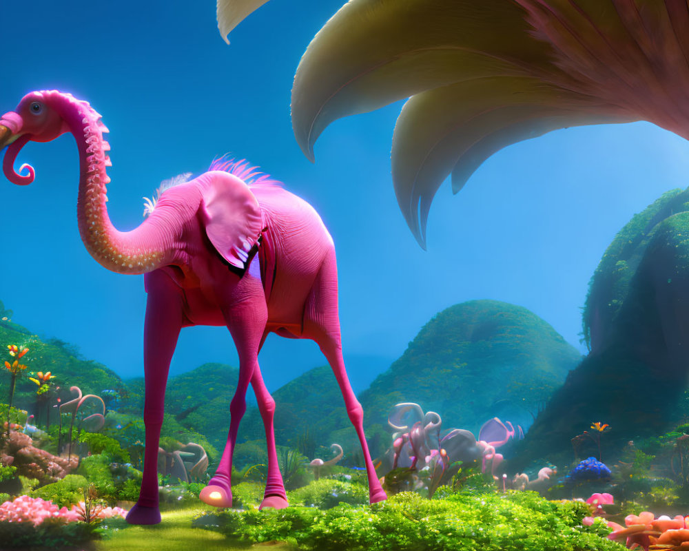 Colorful Flamingo Art in Fantasy Landscape
