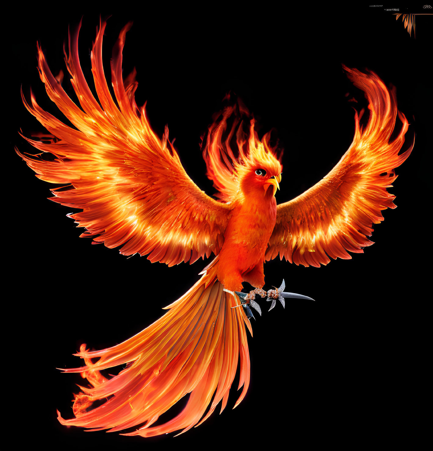 Colorful Phoenix with Fiery Wings: Digital Illustration in Orange and Red