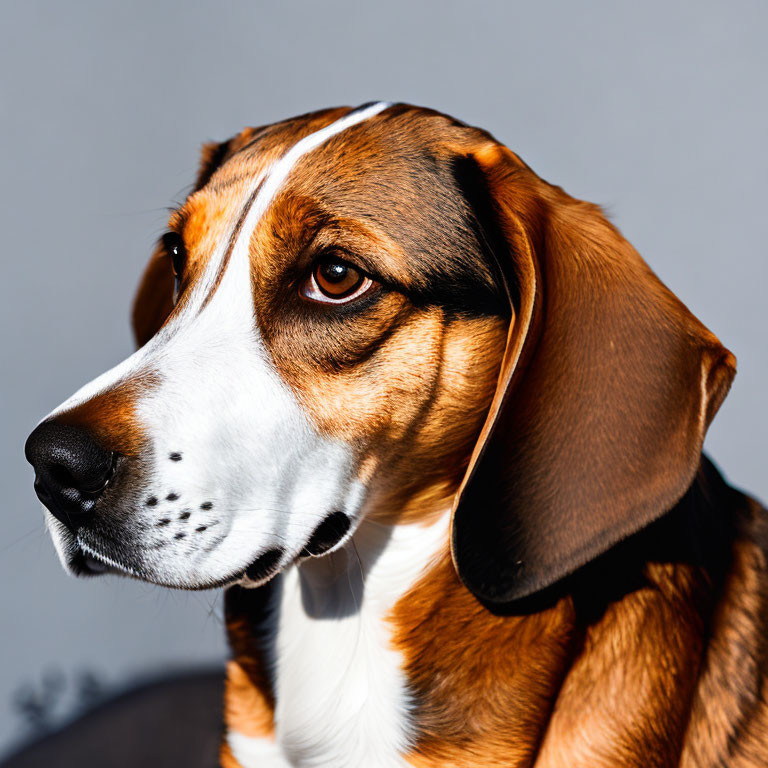 Tricolor Beagle Close-Up with Brown Eyes and Floppy Ears