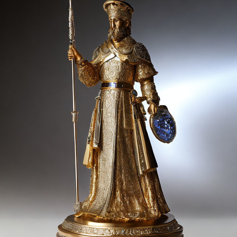 Intricate Bearded King Figurine in Golden Armor