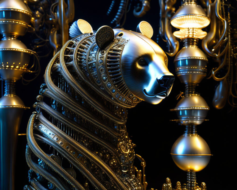 Detailed Mechanical Panda with Intricate Gears and Metallic Structure