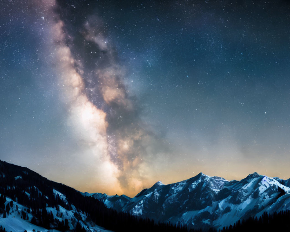 Snow-Capped Mountains Under Milky Way Galaxy Sky