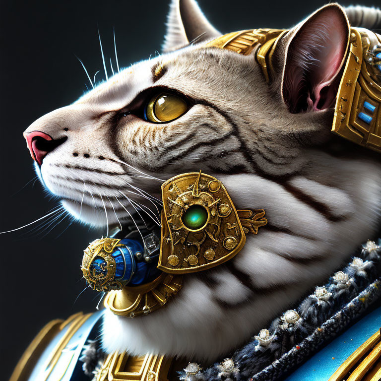 Majestic Cat in Egyptian-Style Armor with Golden Details