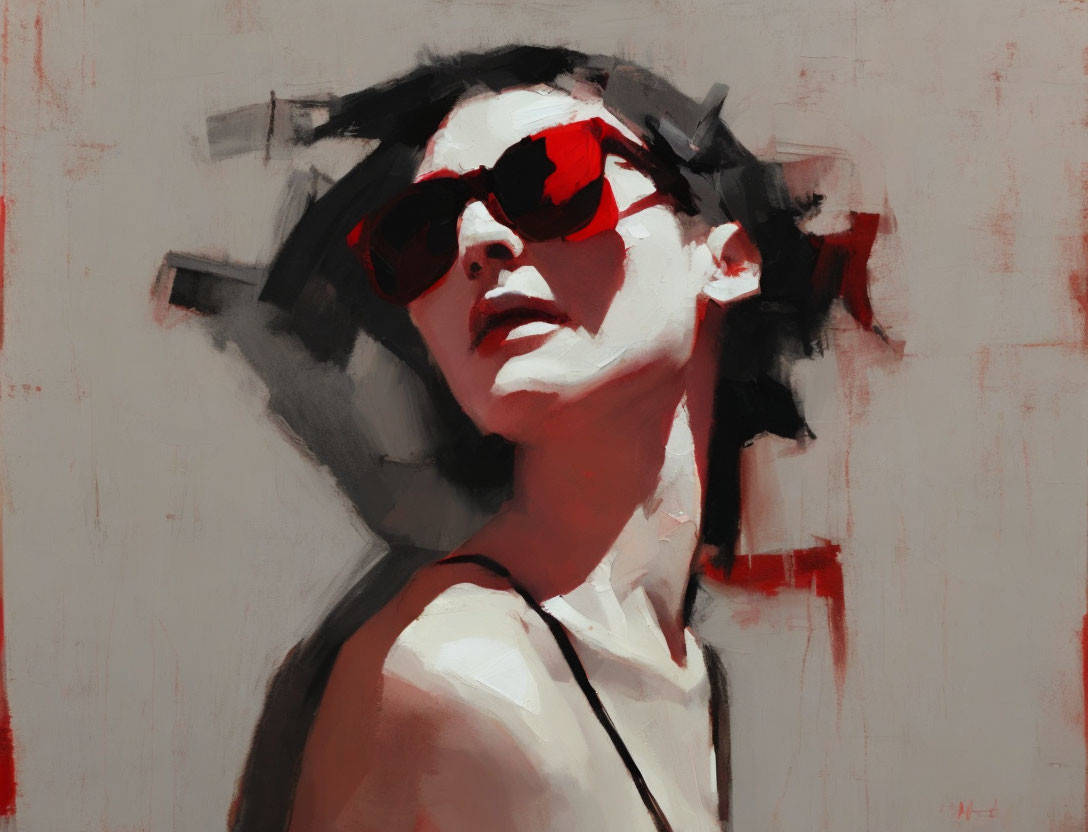 Stylish Woman in Sunglasses with Red Lenses Painting