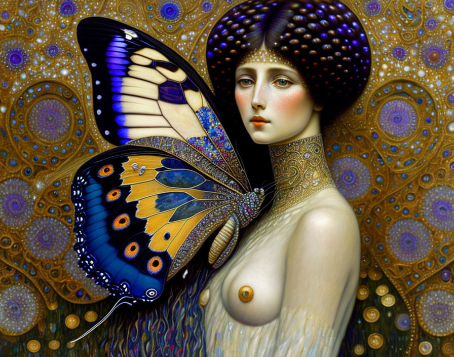 Woman with butterfly wing in ornate background