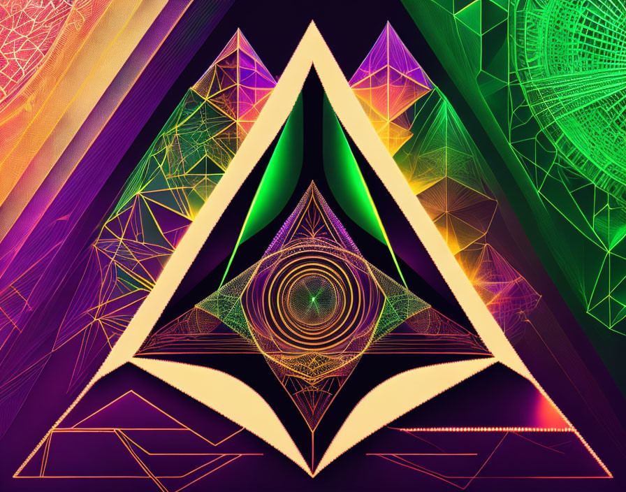 Colorful Abstract Digital Art with Geometric Shapes & Fractal Patterns