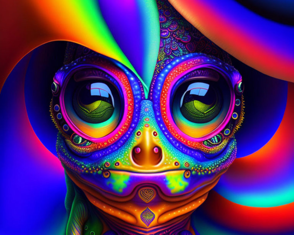 Colorful Psychedelic Creature Illustration with Expressive Eyes