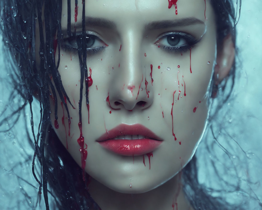 Woman with Wet Hair and Red Streaks for a Dramatic Look