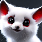 Animated creature with black eyes, white fur, and red ear markings