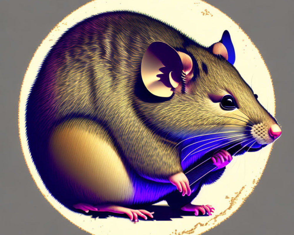 Detailed Stylized Realistic Mouse Illustration on Textured Circular Background