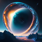 Giant Eye with Galaxy Spiral in Surreal Cosmic Theme