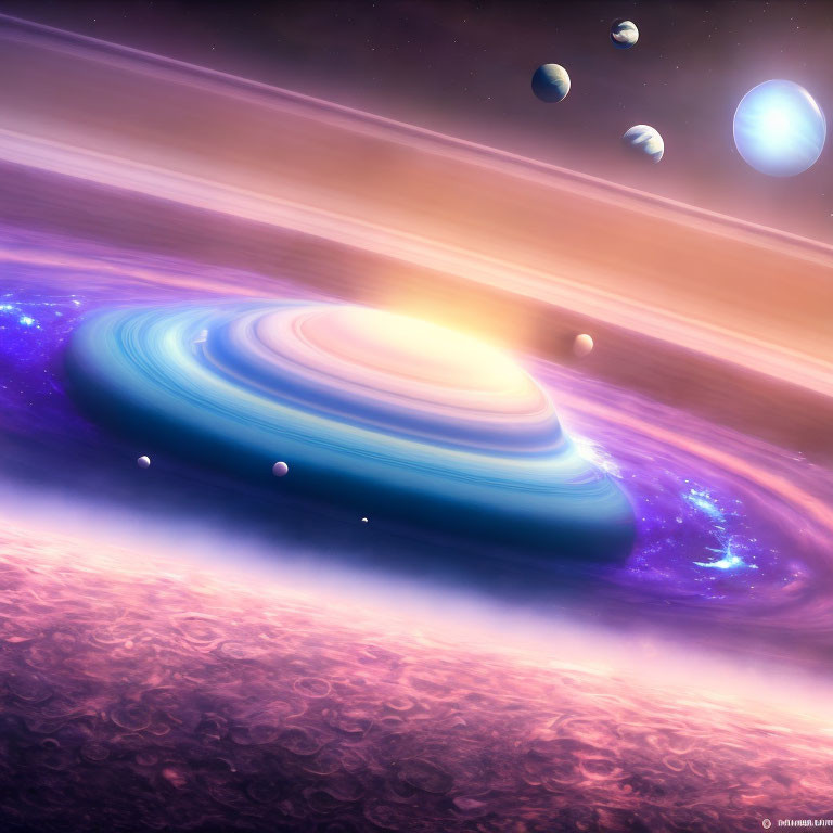 Colorful Spiral Galaxy and Planets in Cosmic Illustration