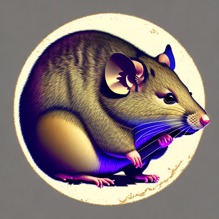 Detailed Stylized Realistic Mouse Illustration on Textured Circular Background