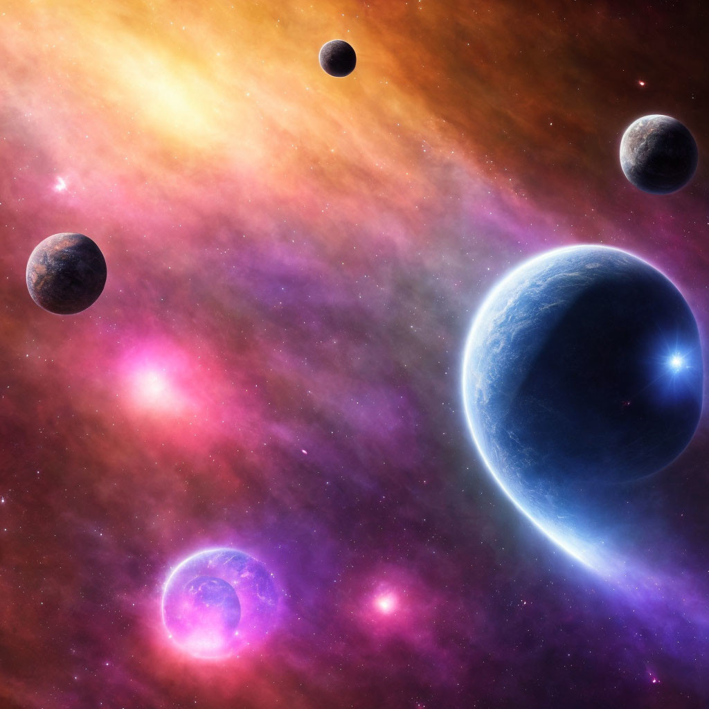 Colorful Cosmic Scene with Multiple Planets and Nebula