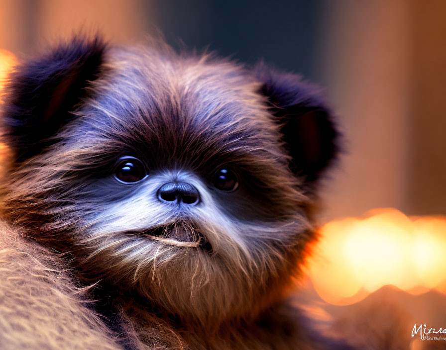 Fluffy Toy Ewok Portrait with Soulful Eyes and Bokeh Background