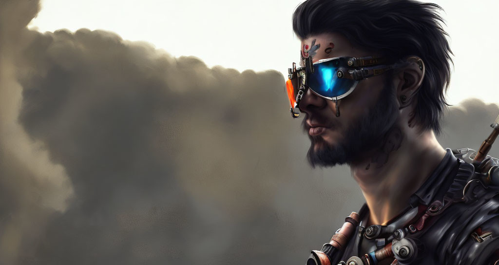 Man with Beard and Futuristic Goggles in Digital Artwork