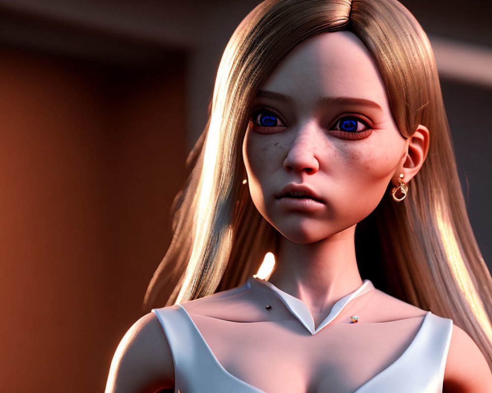 Blonde girl with blue eyes in 3D-rendered image