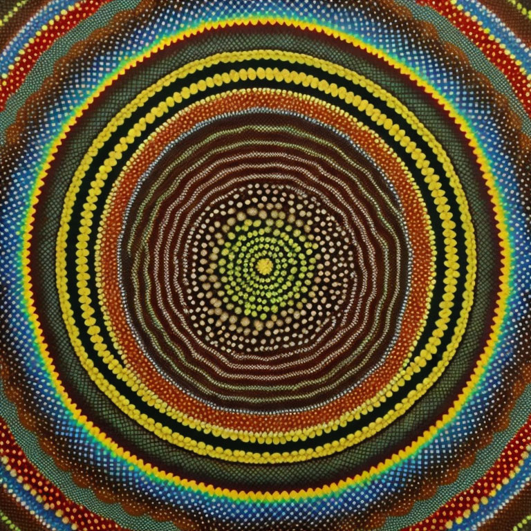 Vibrant concentric dot pattern resembling Aboriginal art
