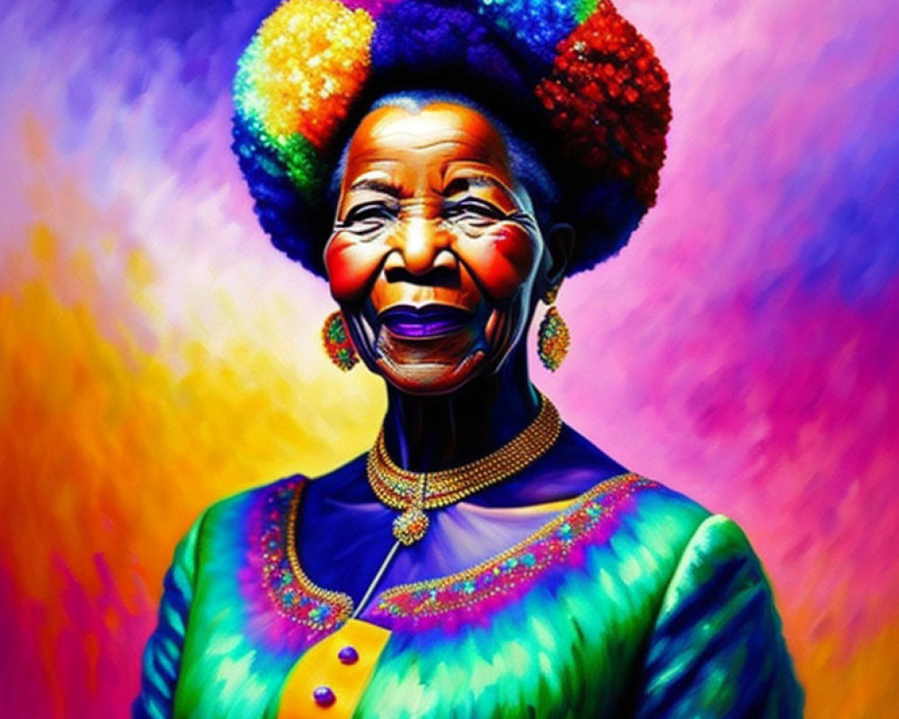Colorful Portrait of Elderly Woman in Traditional Attire