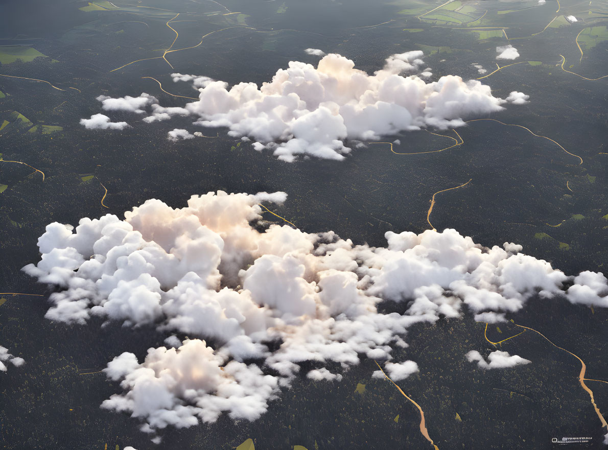 Aerial View of White Clouds Shadows Over Green Forest Landscape
