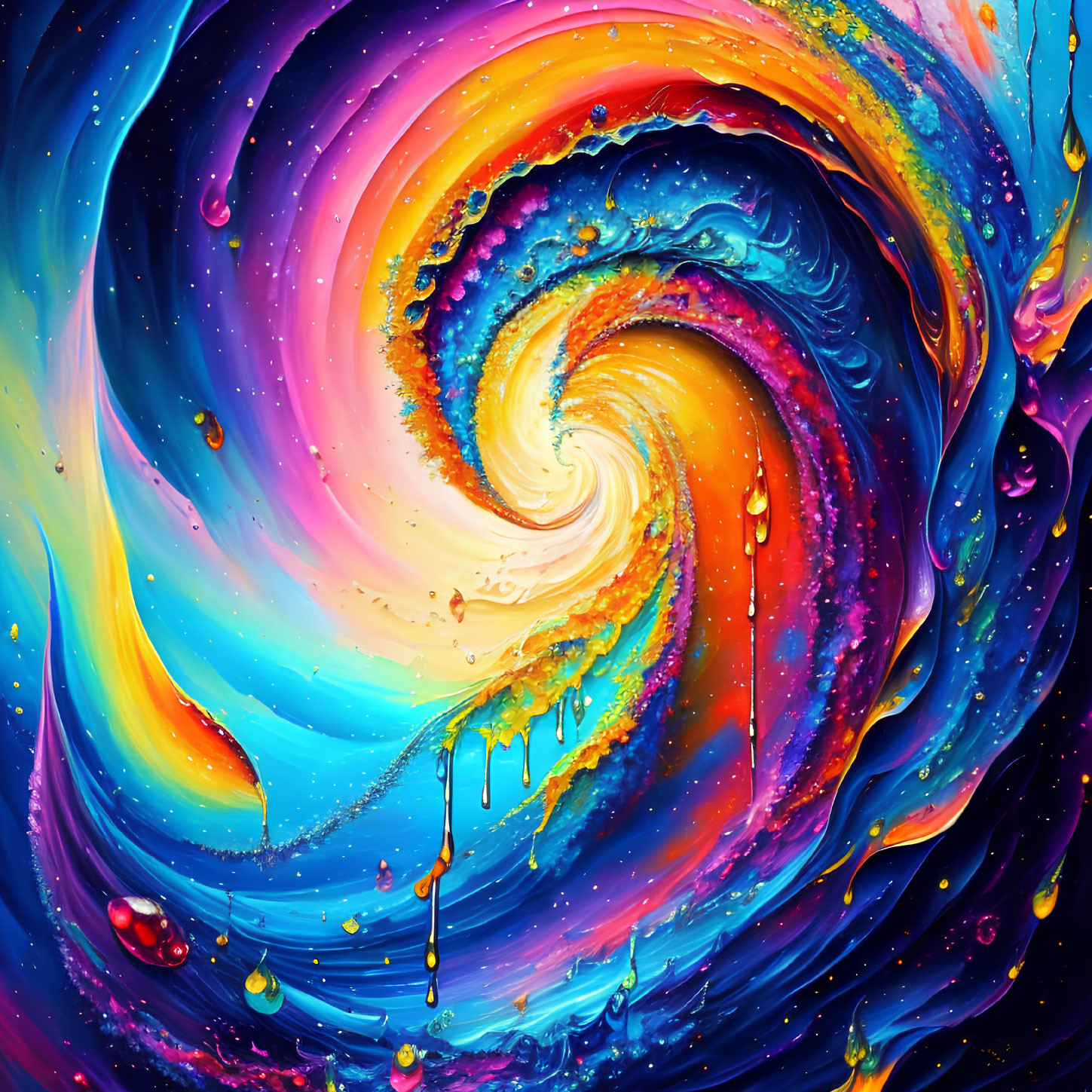 Colorful Abstract Swirl with Blue, Yellow, and Pink Hues
