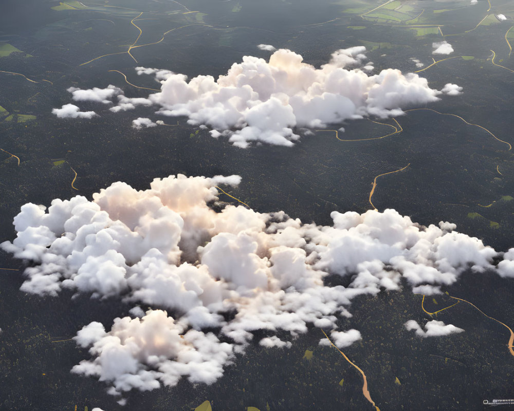 Aerial View of White Clouds Shadows Over Green Forest Landscape