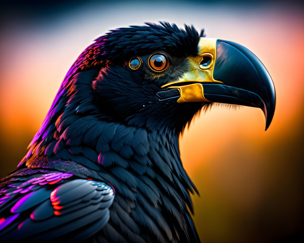Vibrant multicolored raven in digital art against warm blurred background