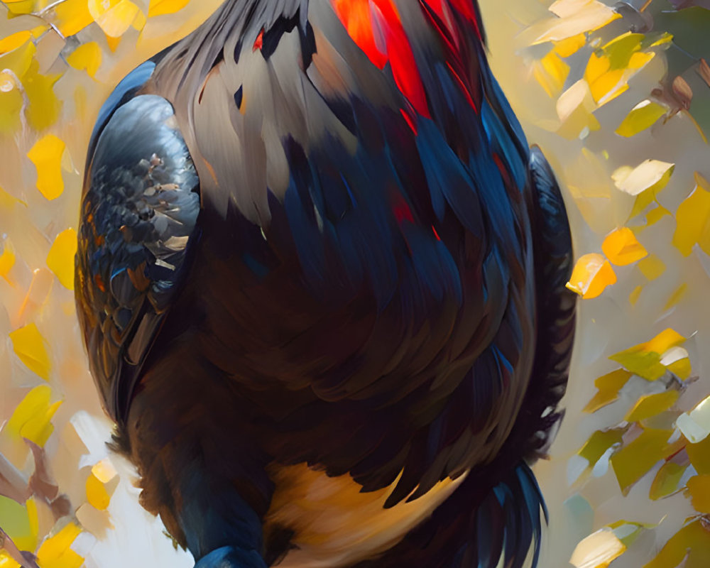 Digital artwork of majestic bird with eagle's body and rooster's head perched on branch in golden