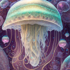 Colorful Fantastical Jellyfish Illustration with Glowing Tentacles
