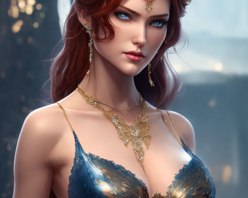 Imaginary Female Character Portrait with Red Hair and Blue Eyes