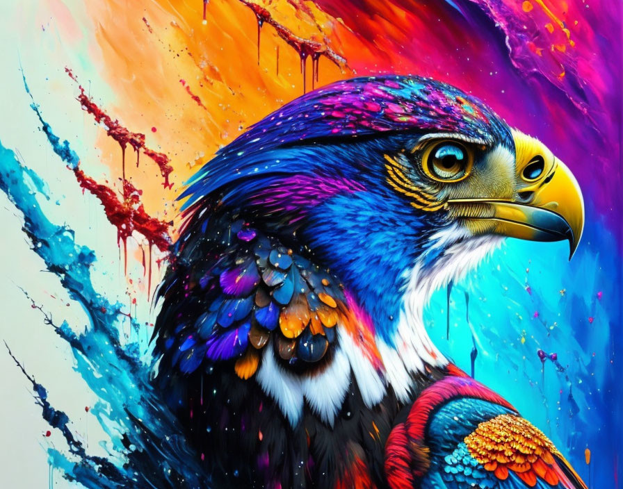 Colorful Eagle Digital Painting Against Abstract Background