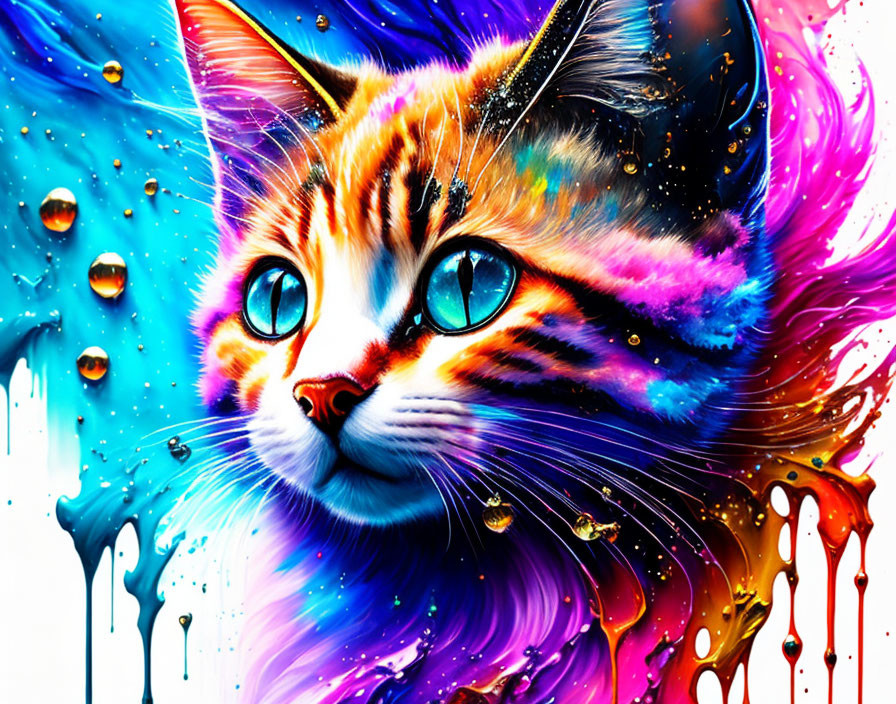 Vibrant Swirling Patterns Cat Artwork