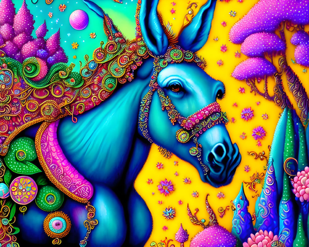 Colorful Psychedelic Blue Horse Fantasy Artwork