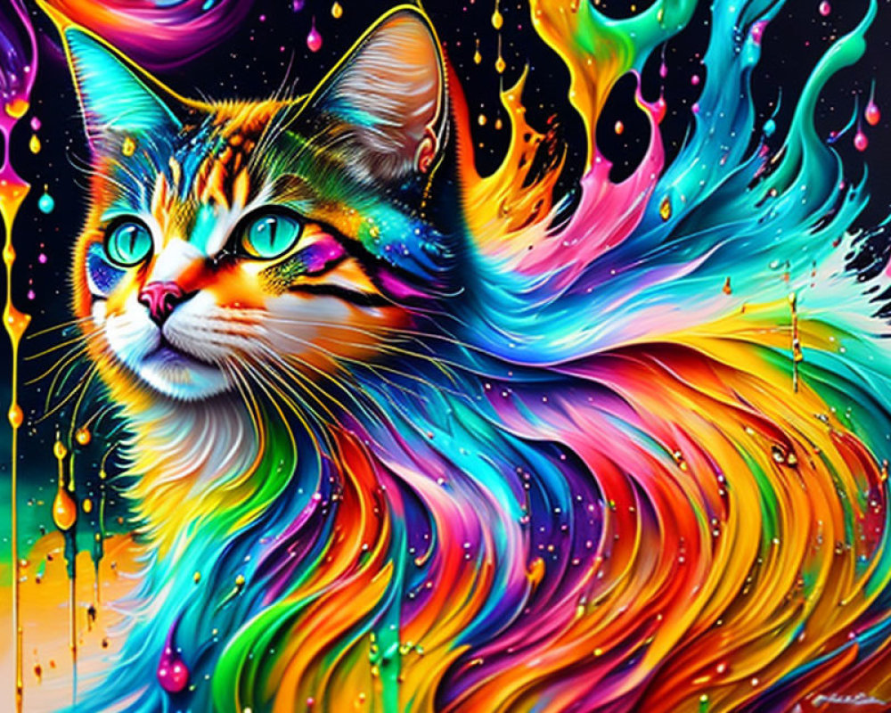 Colorful Psychedelic Cat Artwork with Vibrant Hues