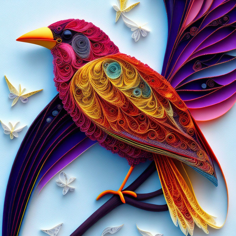 Vibrant Quilled Paper Bird Art with Colorful Patterns