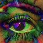 Detailed close-up of vibrant, multi-colored psychedelic eye effect