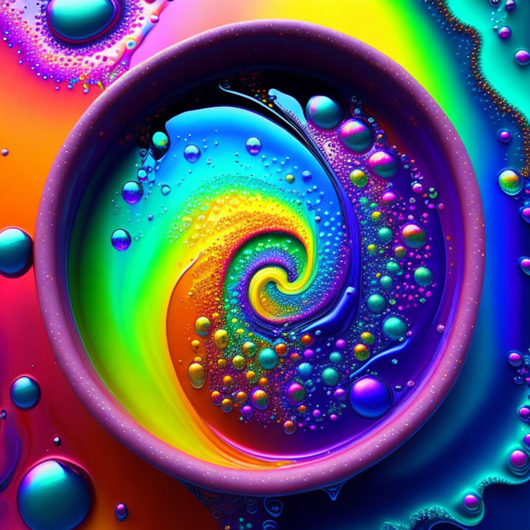 Colorful Spiral Fractal with Floating Bubbles and Psychedelic Vibe