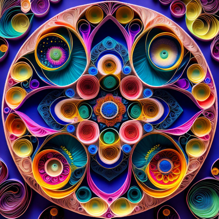 Colorful Symmetrical Fractal Art with Ornate Patterns