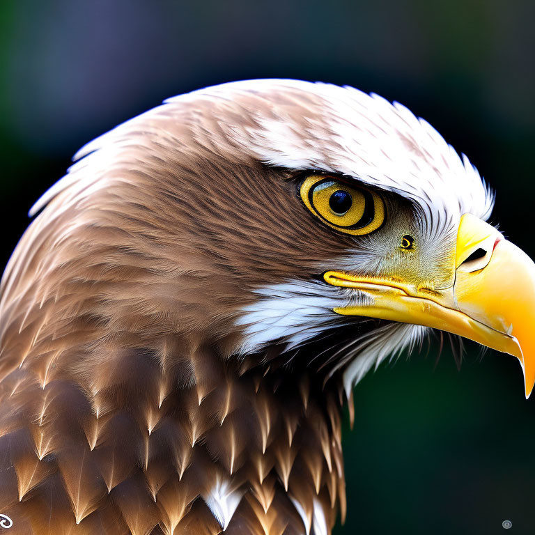 Detailed Close-Up of Bald Eagle's Head with Sharp Beak and Piercing Eye