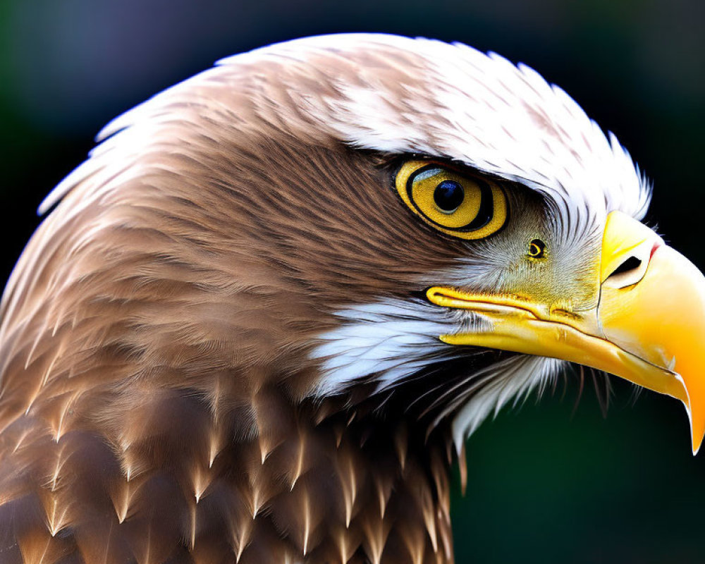 Detailed Close-Up of Bald Eagle's Head with Sharp Beak and Piercing Eye
