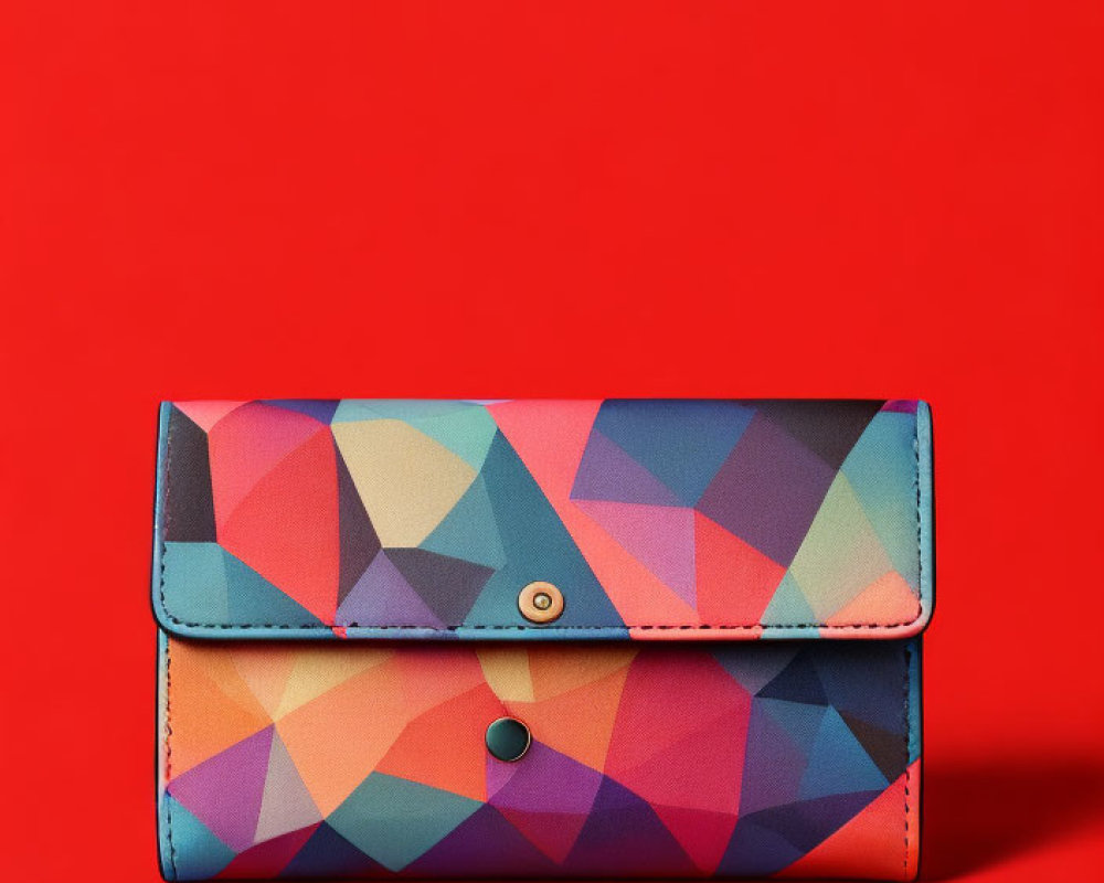 Vibrant Geometric Pattern Wallet on Red Background