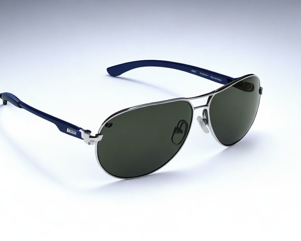 Metallic Frame Aviator Sunglasses with Dark Gradient Lenses and Blue Accents