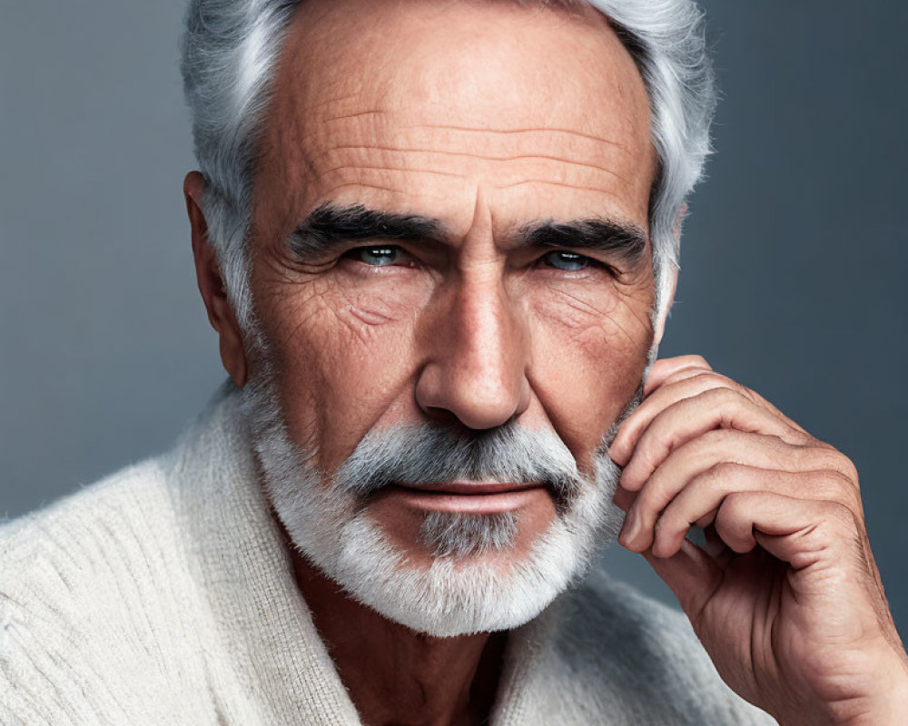 Elder Gentleman with White Beard and Mustache in White Sweater