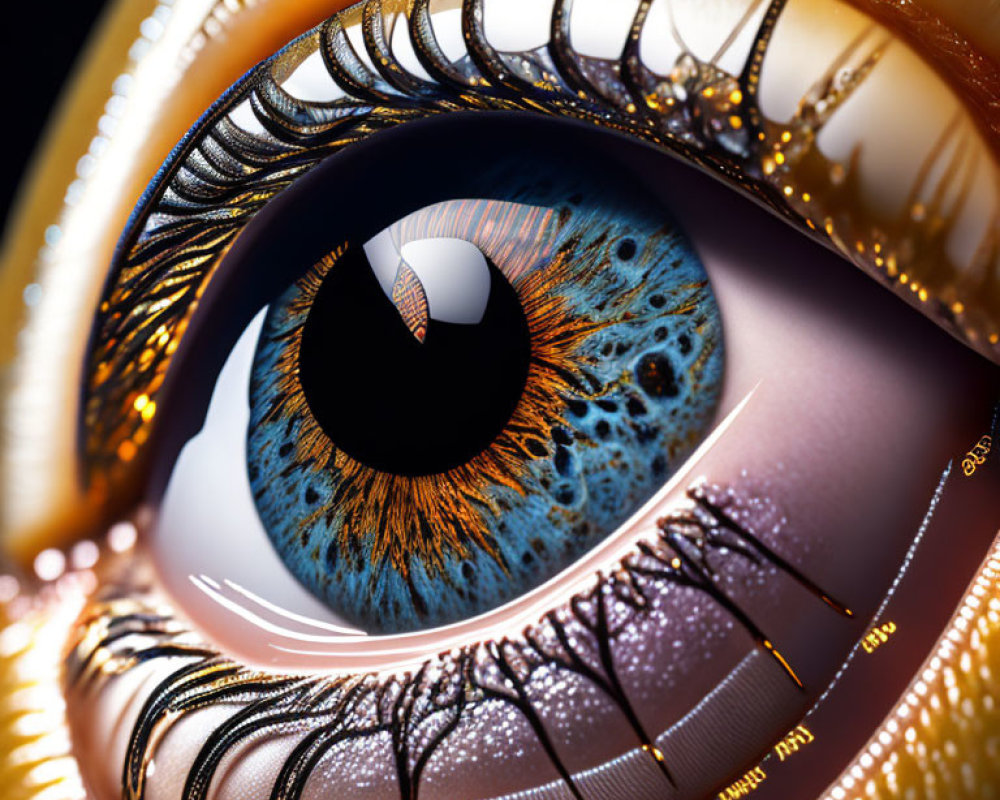 Detailed Close-Up of Vibrant Blue and Golden Eye